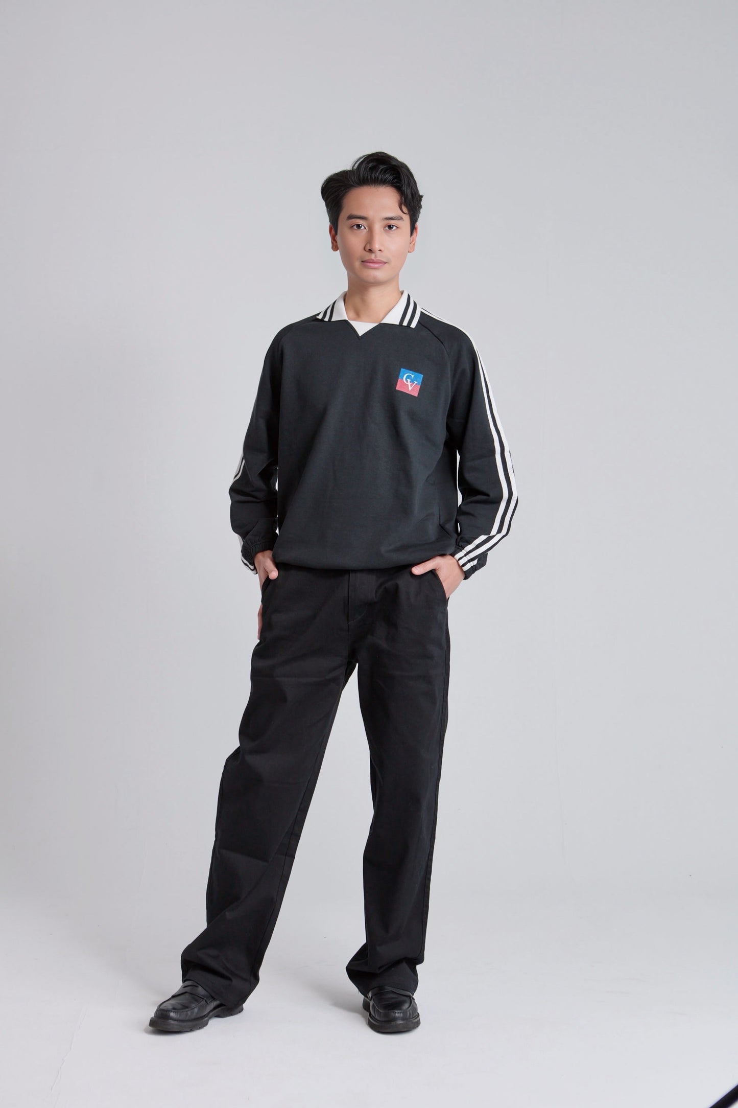 Unisex Contrast Striped Lapel Collar Sweatshirt | 380GSM Heavyweight 100% Cotton Preppy Streetwear