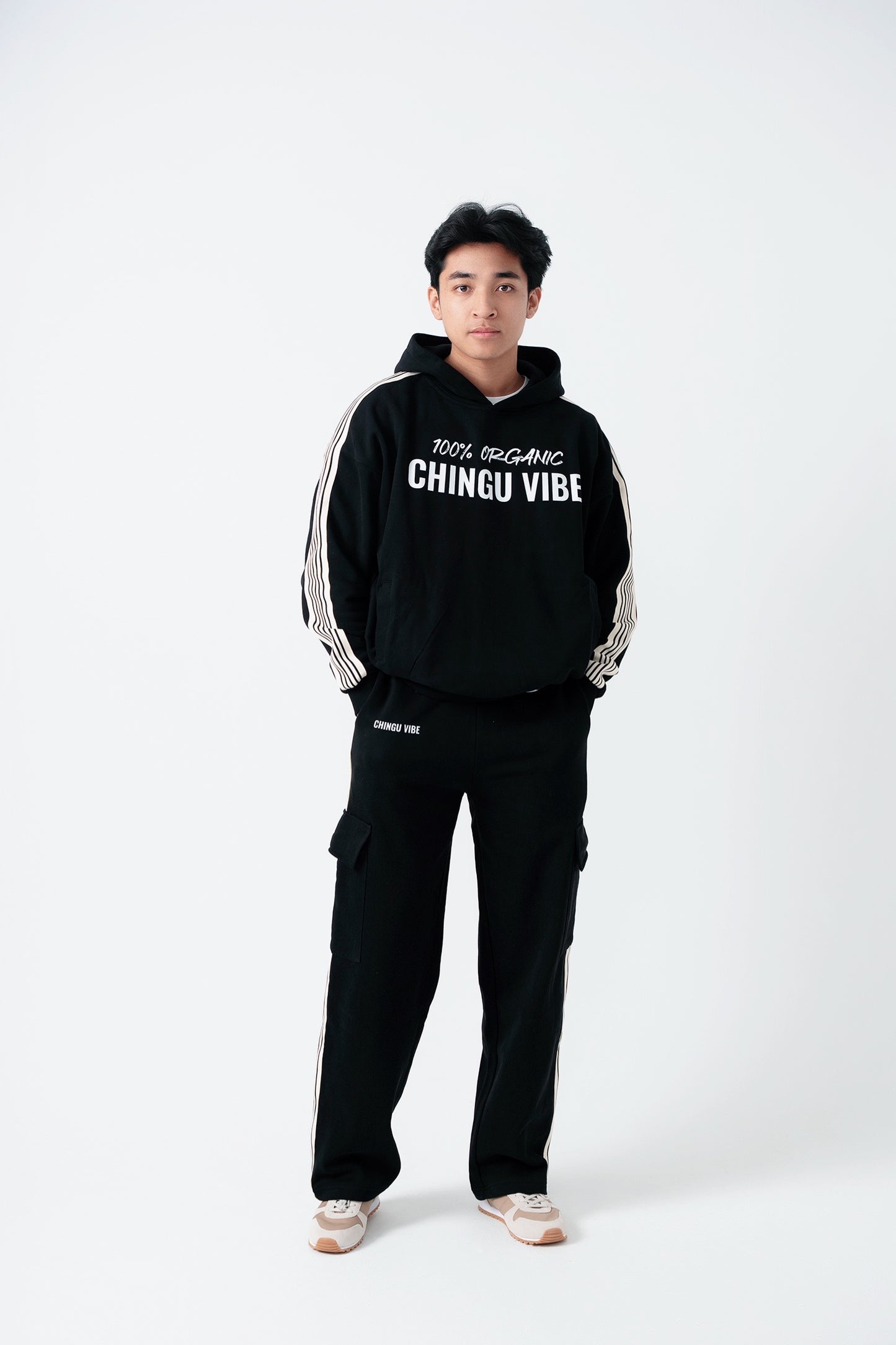 Side Stripe Drop-Shoulder Hoodie ( Black & Green)