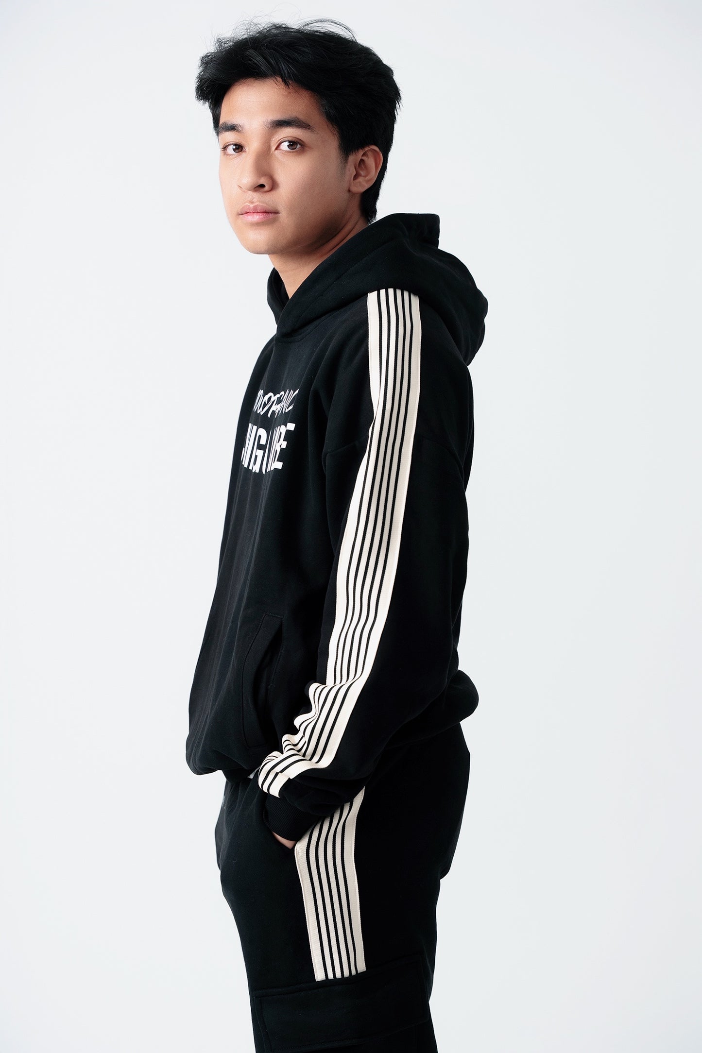 Side Stripe Drop-Shoulder Hoodie ( Black & Green)