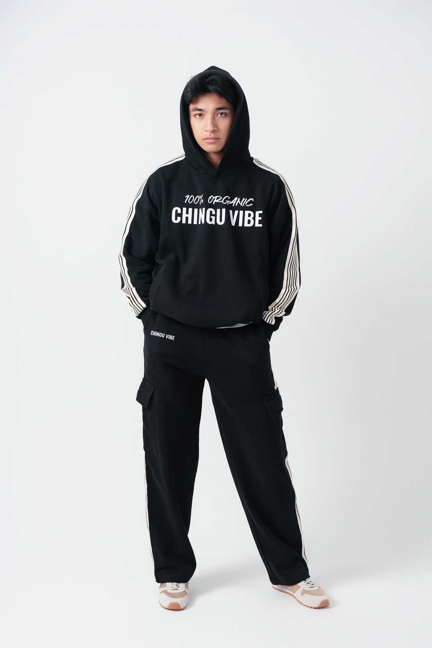 Side Stripe Drop-Shoulder Hoodie ( Black & Green)