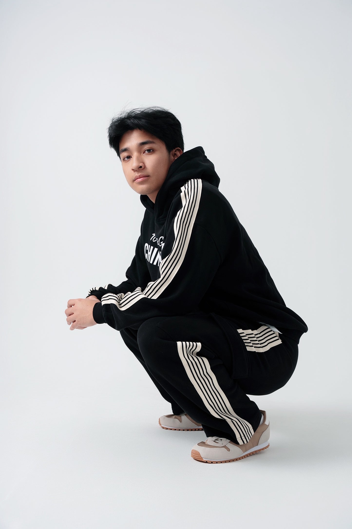 Side Stripe Drop-Shoulder Hoodie ( Black & Green)