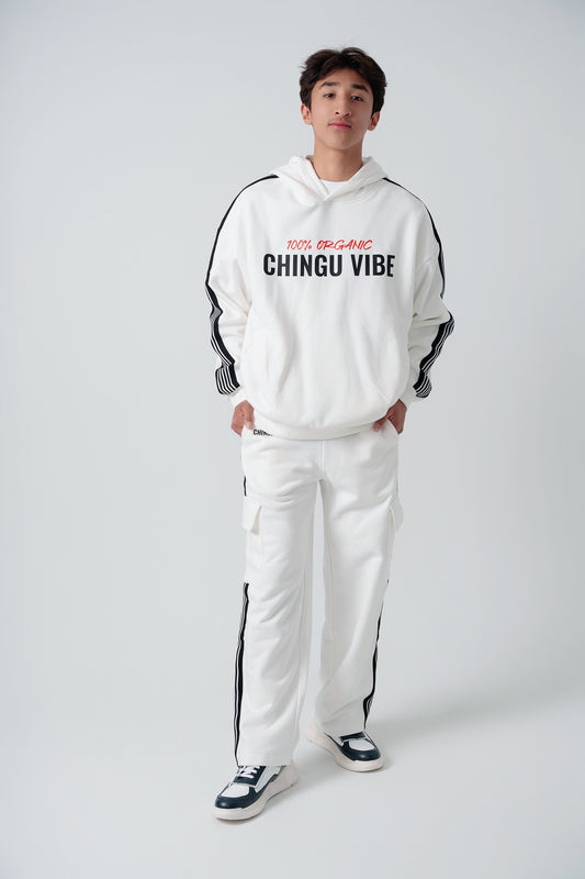 Side Stripe Drop-Shoulder Hoodie (White)