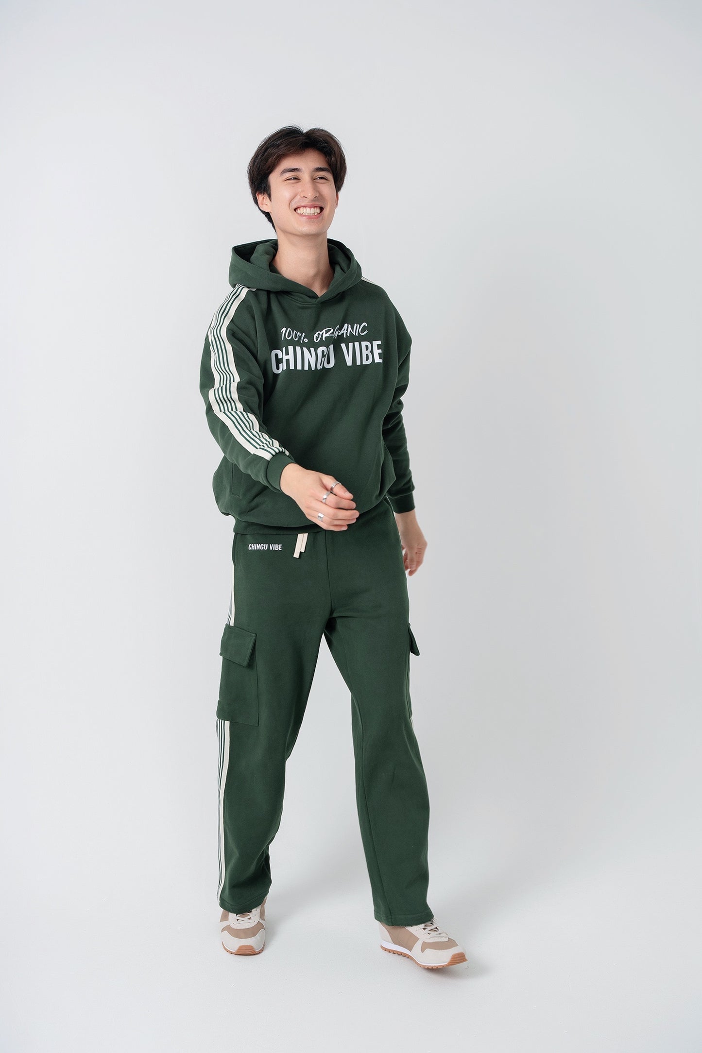 Side Stripe Drop-Shoulder Hoodie ( Black & Green)