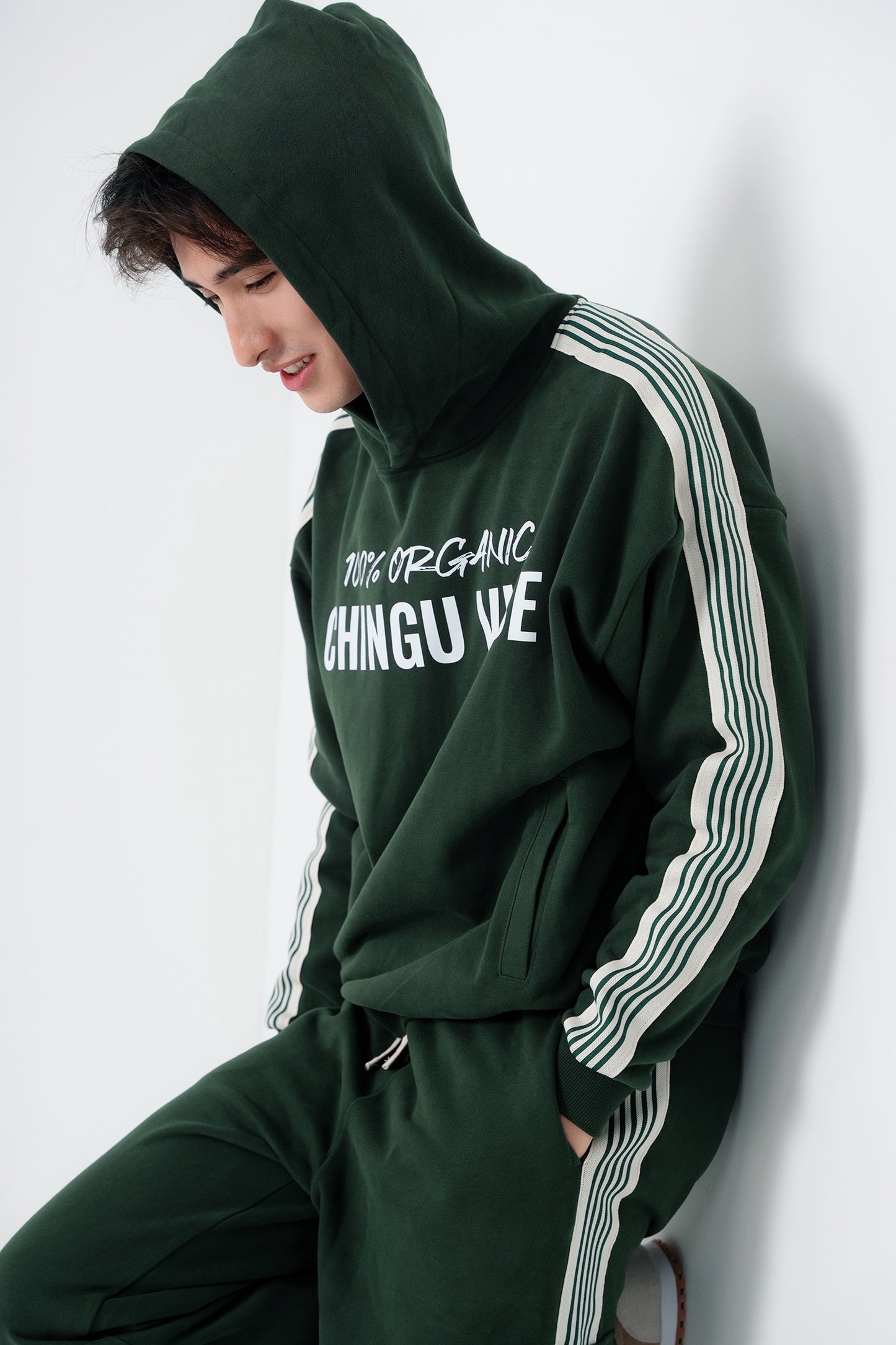 Side Stripe Drop-Shoulder Hoodie ( Black & Green)
