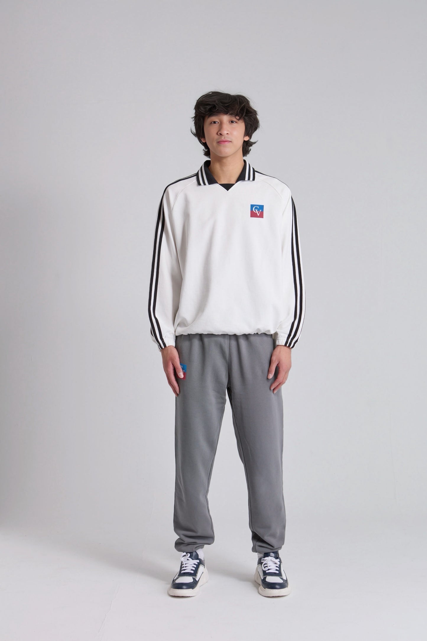 Unisex Contrast Striped Lapel Collar Sweatshirt | 380GSM Heavyweight 100% Cotton Preppy Streetwear