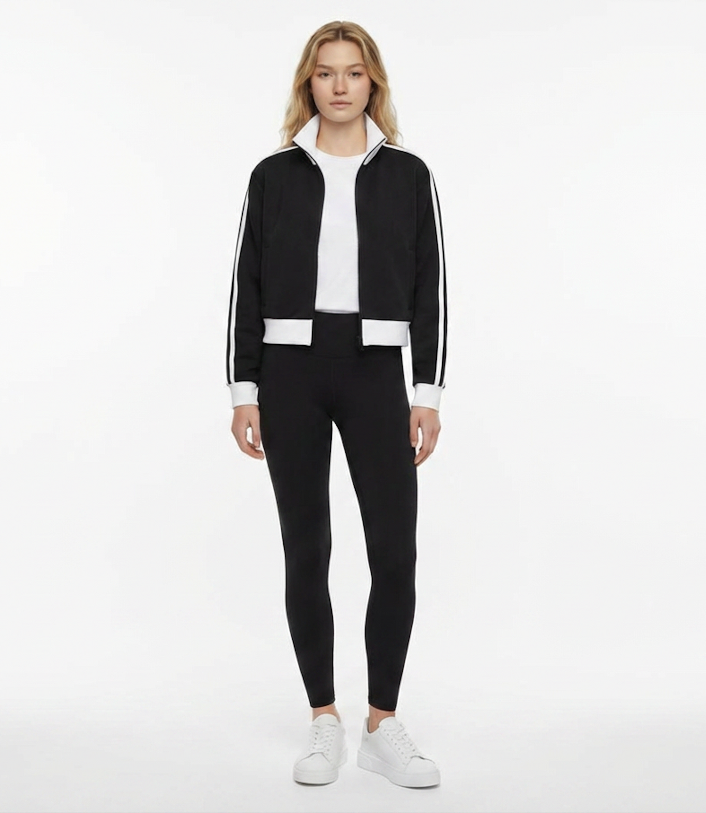 Contrast Side Stripe Fleece Cropped Track Jacket