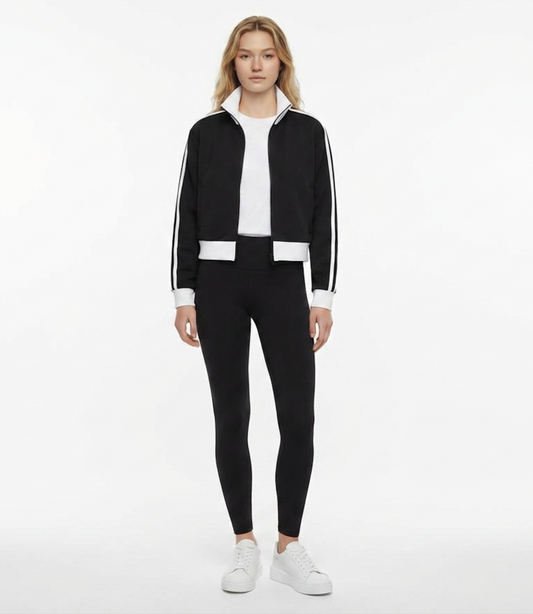 Contrast Side Stripe Fleece Cropped Track Jacket