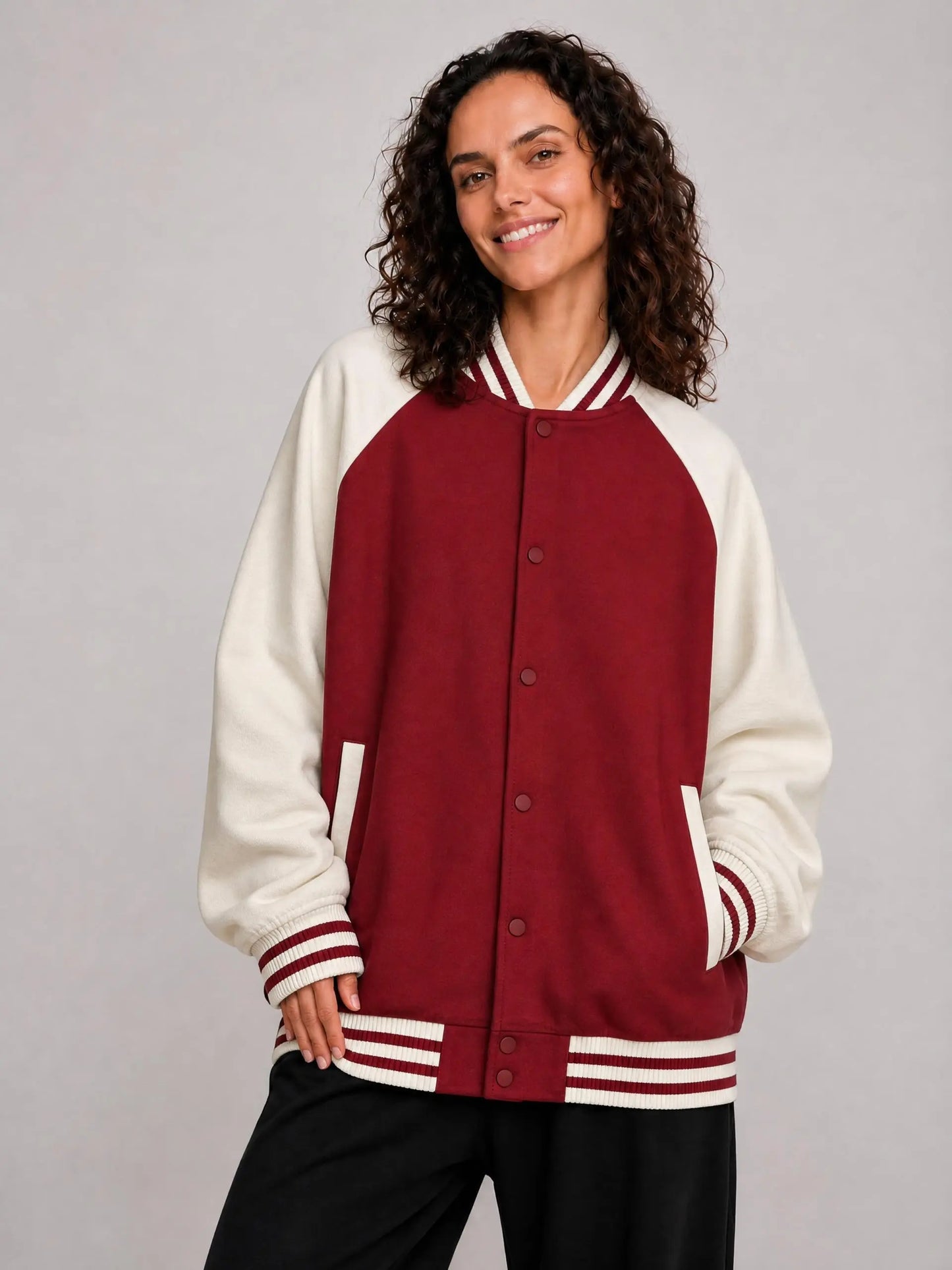 Unisex Two Tone Raglan Sleeve Varsity Jacket