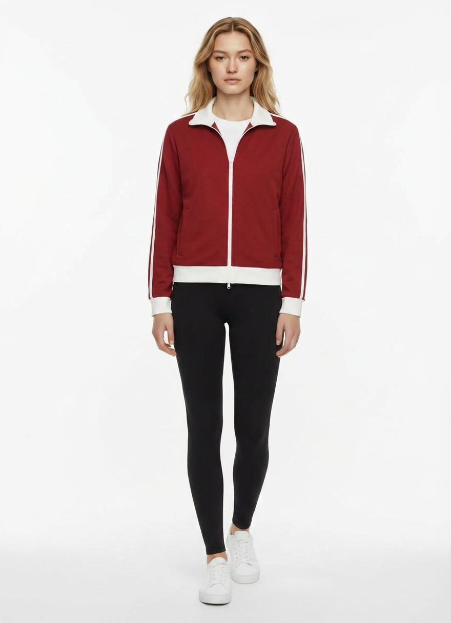 Unisex Contrast Side Stripe Fleece Track Jacket